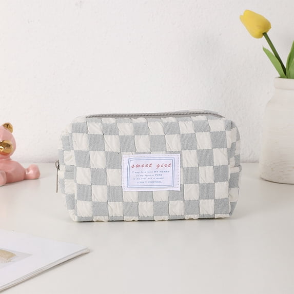 Bcylexb Zipper Pencil Pouch, Cute Checkerboard Pencil Case Aesthetic Pencil Bag with Label Portable Durable for Classroom Office Supplies Stationery Storage