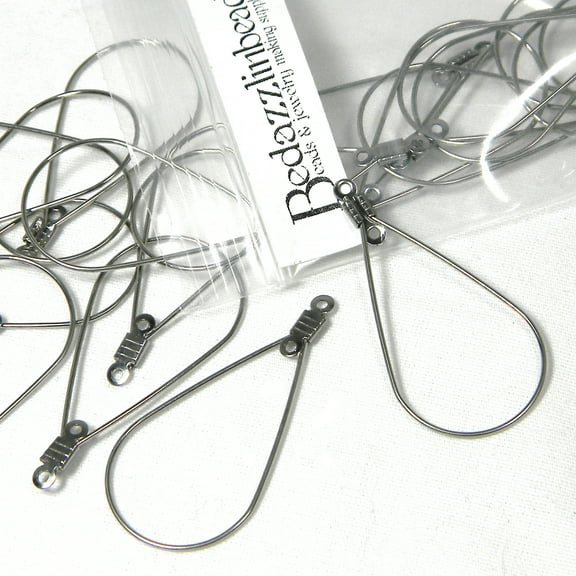 BdBeads 20 Silver Stainless Steel 1 1/2 inch Long Teardrop Chandelier 21 Gauge Wire Beading Hoop Earring Findings with 2 Holes for Charms