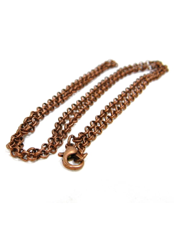 3 Antique Plated Iron 23 1/2 inch Long Rolo 3mm Thick Plain Chain Necklaces with Soldered Links & Lobster Clasps to Close (Antique Copper)