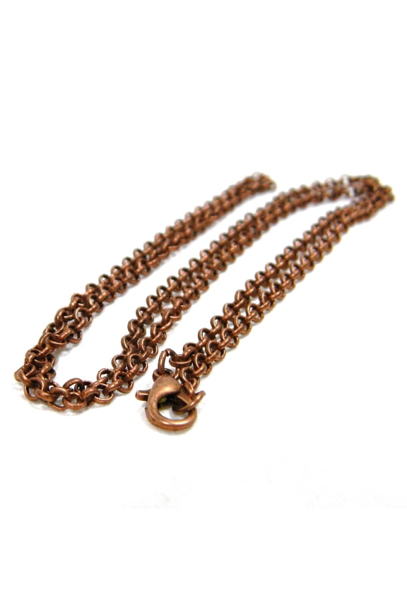 3 Antique Plated Iron 23 1/2 inch Long Rolo 3mm Thick Plain Chain Necklaces with Soldered Links & Lobster Clasps to Close (Antique Copper)