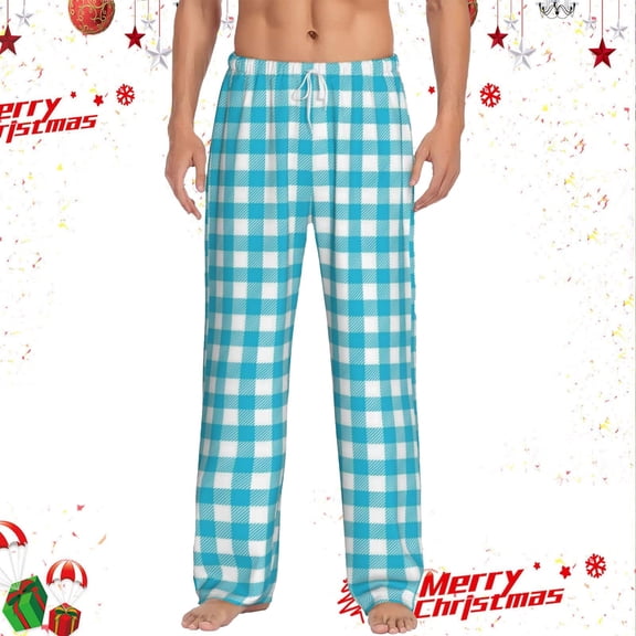 BdTemWBs 1 Pack Mens Plaid Pajama Pants Christmas Pajama Bottoms Sleepwear PJ Sleep & Lounge Pants with Pockets & Drawstring (Sky Blue-08, XXL)
