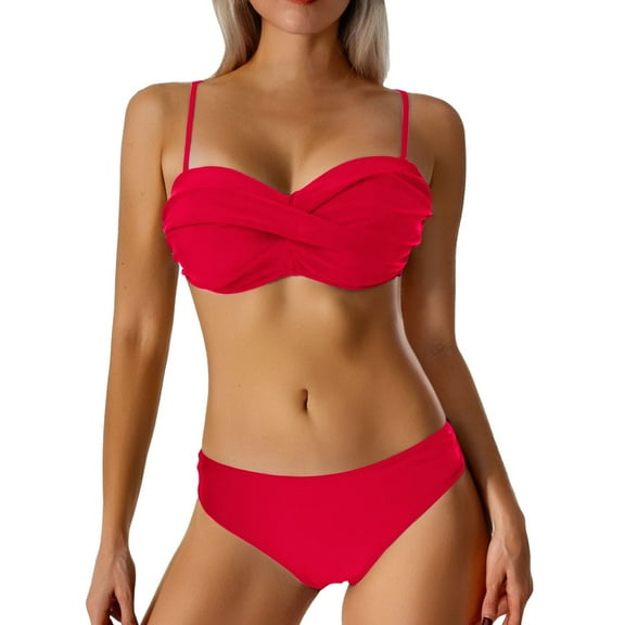 BdTemWBs Bikini Sets For Women 2025 Sexy Suspender Drawstring Adjustable Bra and Bottoms, Two Piece Outfits for Beach Sports Swimming Pool Party, Red, Medium