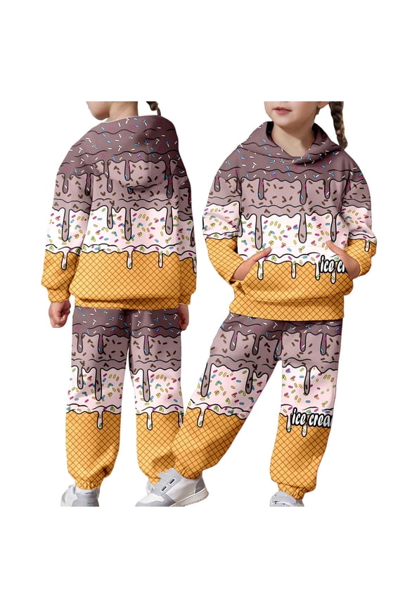 Boys Ice Cream Clothes 2 Piece Outfits _Baseball Hoodie and Sweatpants Y2k Cute Preppy Sweatsuit Jogger Sets (Brown,8-9 Years)