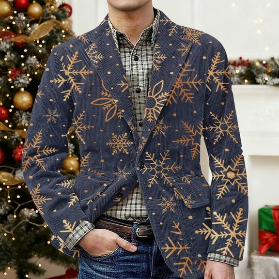 BdTemWBs Christmas Suit for Men Ugly Lightweight Xmas Printed Blazer Casual One Button Holiday Party Fit Jacket with Pockets (Dark Blue-03,M)