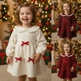 thumbnail image 1 of BdTemWBs Cute Baby Girls Santa Christmas Dress with Red Ribbon Bow Long Sleeve A Line Ruffles Embroidery Toddler Girl Xmas Outfit Holiday Dress (Beige-#01,18-24 Months), 1 of 6