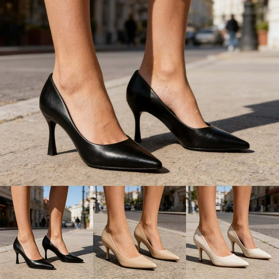 BdTemWBs Elegant Black Pointed Toe Heels For With Slip On Bowless Design For And Evening Wear (Black,8)