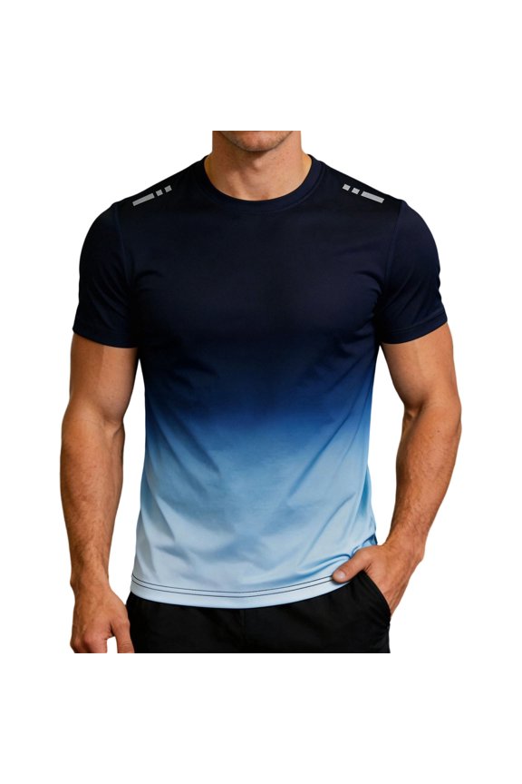 Men's Athletic Running Shirts Gradient Short Sleeve Workout T-Shirts Lightweight Cooling Active Tee for Athletic, Running, Hiking