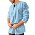 thumbnail image 1 of BdTemWBs Men's Cotton Linen Shirt Long Sleeve Solid Color Ethnic Beach Yoga Top Viking Shirt Top Drawstring Neck, 1 of 5