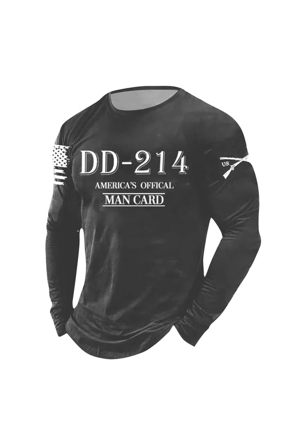 Men's Dd_214 American_Flag Printed Long sleeve T-Shirt Casual Lightweight Crewneck Retro Veteran Day Pullover Veterans Day