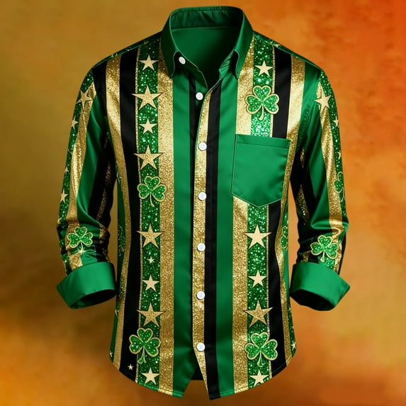 BdTemWBs Men's Long-Sleeve Lightweight Shirt Button Down Soft Casual Outdoor St Patrick Shirt - Green,XL
