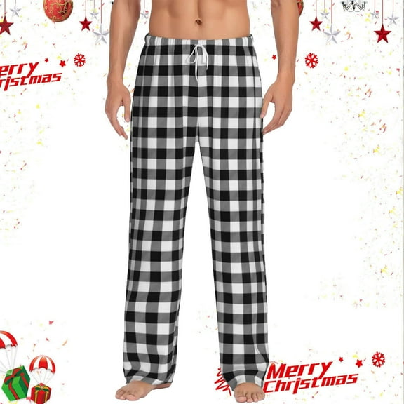 BdTemWBs Mens Christmas Pajamas Pants Plaid Pjs Bottom with Pockets Drawstring Lounge Open Bottoms Sleepwear (Black-02, XXL)