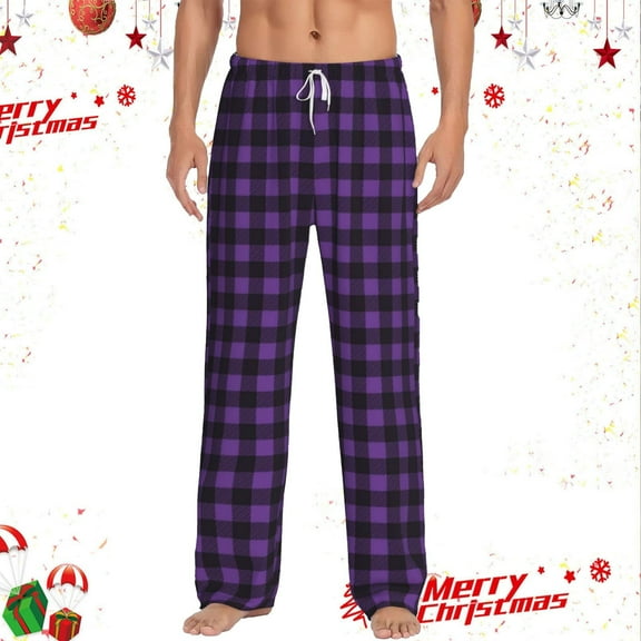 BdTemWBs Mens Christmas Pajamas Pants Plaid Pjs Bottom with Pockets Drawstring Lounge Open Bottoms Sleepwear (Dark Purple-03, L)