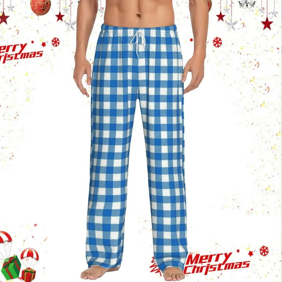 BdTemWBs Mens Christmas Pajamas Pants Plaid Pjs Bottom with Pockets Drawstring Lounge Open Bottoms Sleepwear (Light Blue-11, XL)