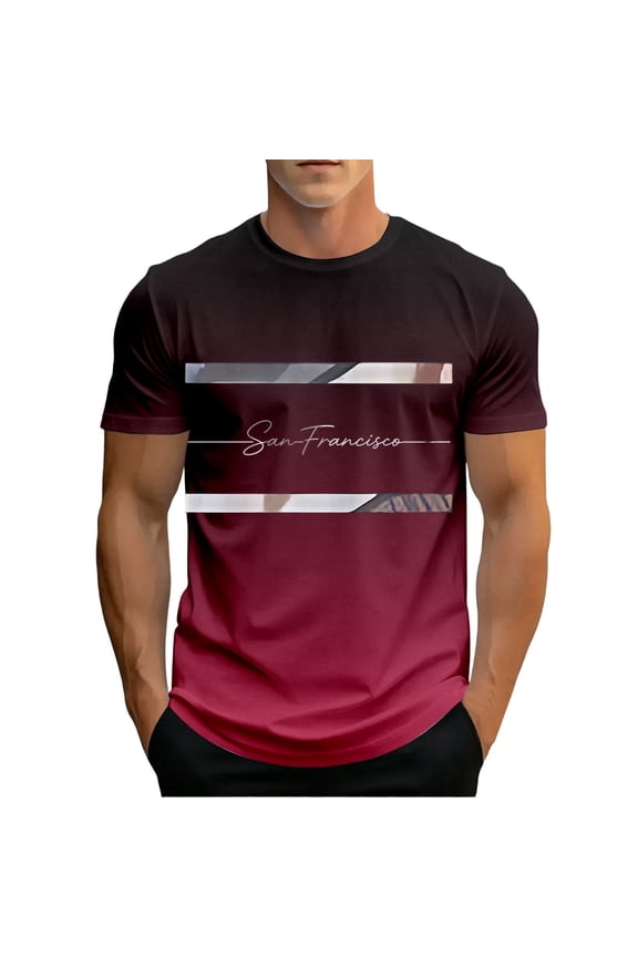 Mens Streetwear Graphic T Shirt Crewneck Gradient San Francisco Letter Print Blend Short Sleeve Summer Fashion Casual Trendy Tee