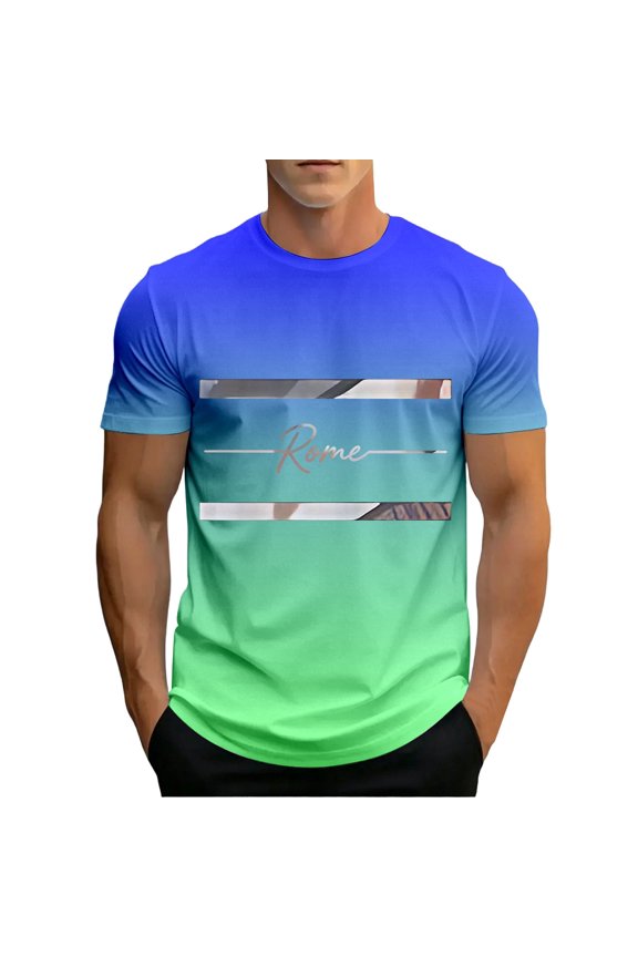 Mens Trendy Crewneck T Shirt Gradient Rome Graphic Short Sleeve Casual Streetwear Summer Lightweight Tee