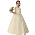 thumbnail image 1 of BdTemWBs O-Neck Flower Girl Dress - Satin Tulle First Communion Dresses Wedding Party Gown Pearls with Back Bowknot, 1 of 7