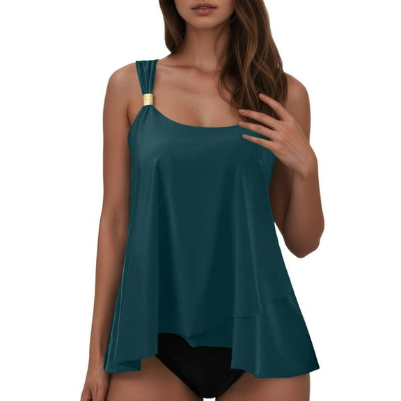 BdTemWBs Tankini Set For Women Ruffle Swim Dress Swimwear Strappy Top With High Waist Bottom Beach Bathing Suits For Summer Vacation Pool Party, Light Green, Large