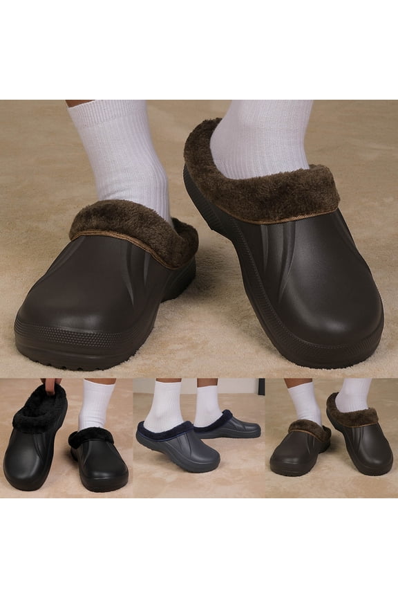 Unisex Lined Clogs Line Garden Slippers House Home Winter Clogs Shoes Work Shoes Kitchen Shoes (Black - Lined,7)
