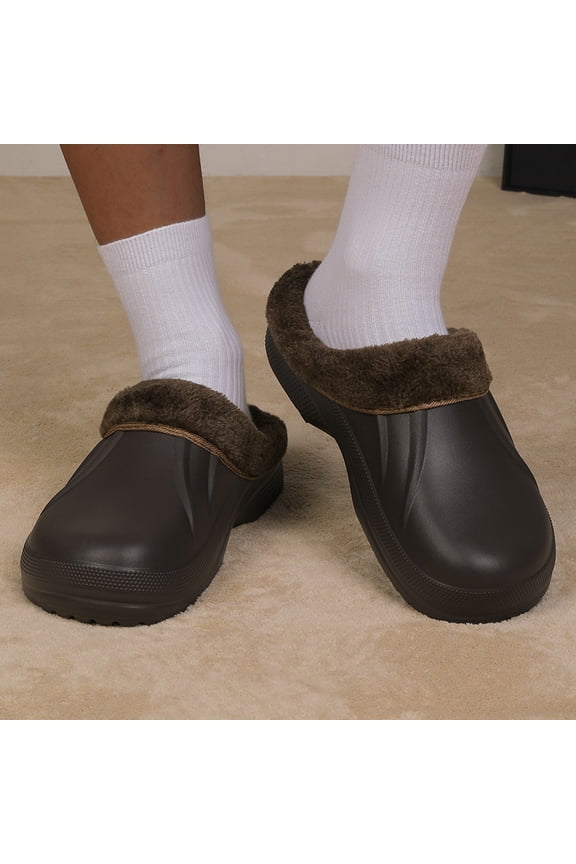 Unisex Lined Clogs Line Garden Slippers House Home Winter Clogs Shoes Work Shoes Kitchen Shoes (Brown - Lined,6)