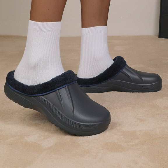 BdTemWBs Unisex Lined Clogs Line Garden Slippers House Home Winter Clogs Shoes Work Shoes Kitchen Shoes (Dark Blue - Lined,9)