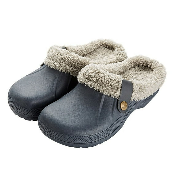 BdTemWBs Unisex Lined Clogs Line Garden Slippers House Home Winter Clogs Shoes Work Shoes Kitchen Shoes (Grey - Lined,8.5)