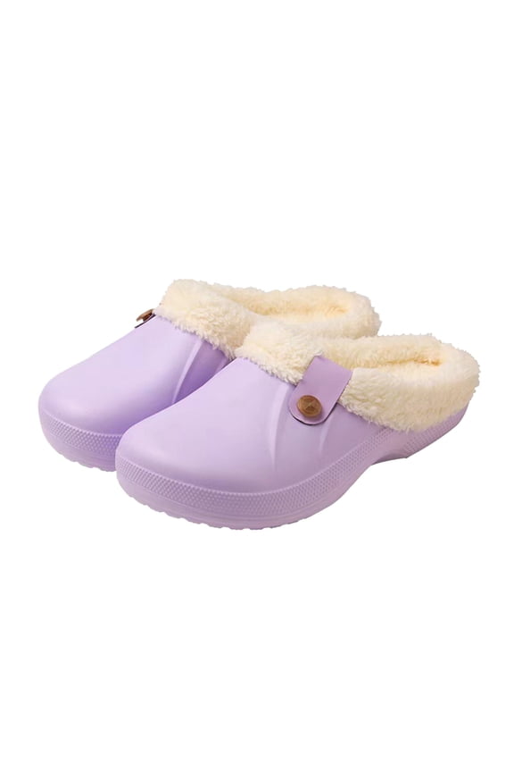 Unisex Lined Clogs Line Garden Slippers House Home Winter Clogs Shoes Work Shoes Kitchen Shoes (Purple - Lined,6.5)