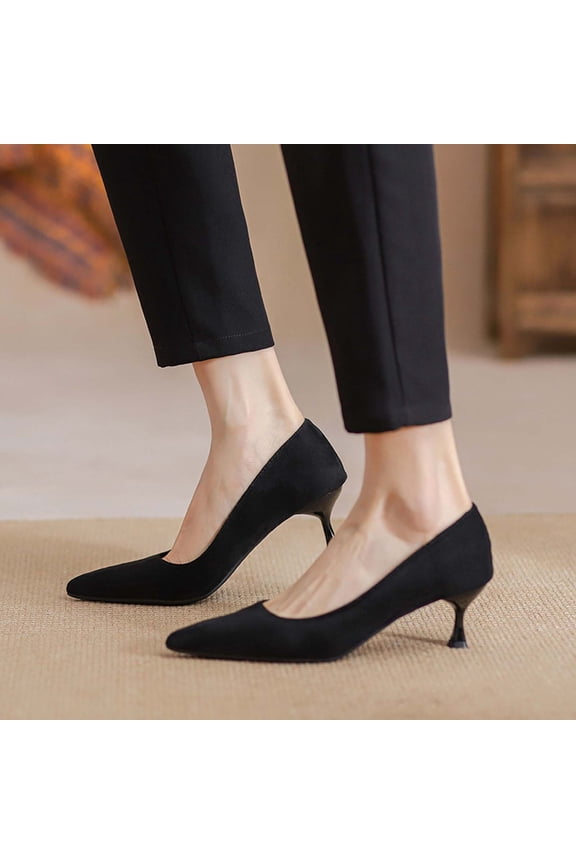 Women's 2.15" Pumps Dress Shoes Frosted Surface Black Classic Low Kitten Heel Pumps (Black,6.5)