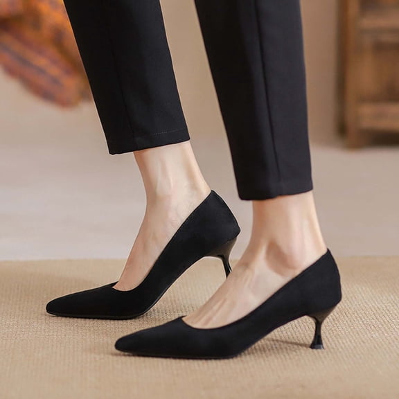 BdTemWBs Women's 2.15" Pumps Dress Shoes Frosted Surface Black Classic Low Kitten Heel Pumps (Black,8)