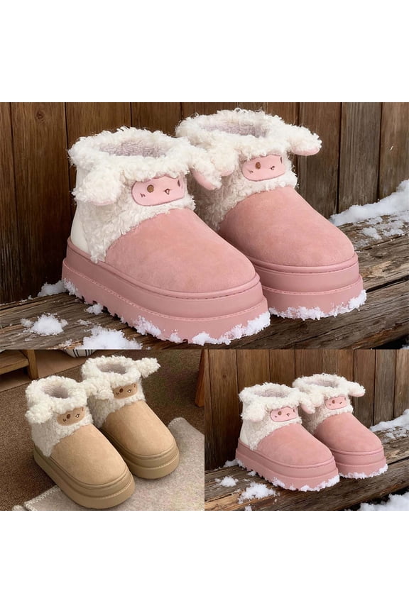 Women's Ankle Winter Boot, Chunky Low Heel Snow Boots Slip-On Cozy Outdoor Short Booties (Pink,7.5)