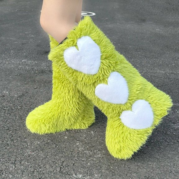 BdTemWBs Women's Boots Furry Knee-High Boots Winter Comfy Plush Warm Snow Boots Fuzzy Outdoor Winter Boots for Christmas Valentine (Green,10)