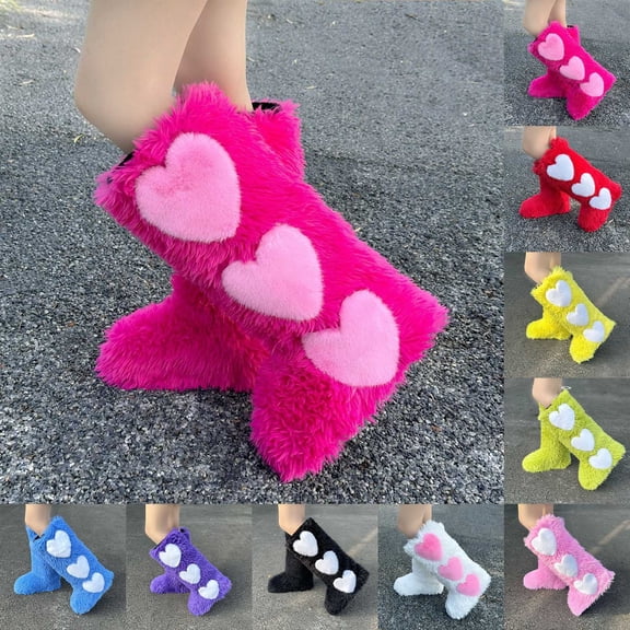 BdTemWBs Women's Boots Furry Knee-High Boots Winter Comfy Plush Warm Snow Boots Fuzzy Outdoor Winter Boots for Christmas Valentine (Hot Pink,9)