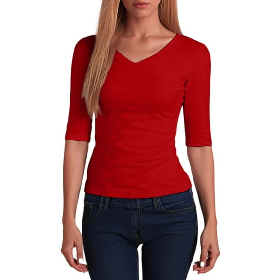 BdTemWBs Women's V Neck Short Sleeve T Shirt Casual Basic Top Comfortable Soft Everyday Tee For Fall Travel Clothing Home Wear, Red, X-Large