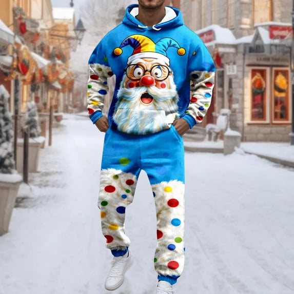 BdTemWBs Xmas Track Suits For Men 2 Piece Hoodies With Sweatpants Sets Casual Running Jogging Sport Comfort Suit Sets (Blue,XXL)