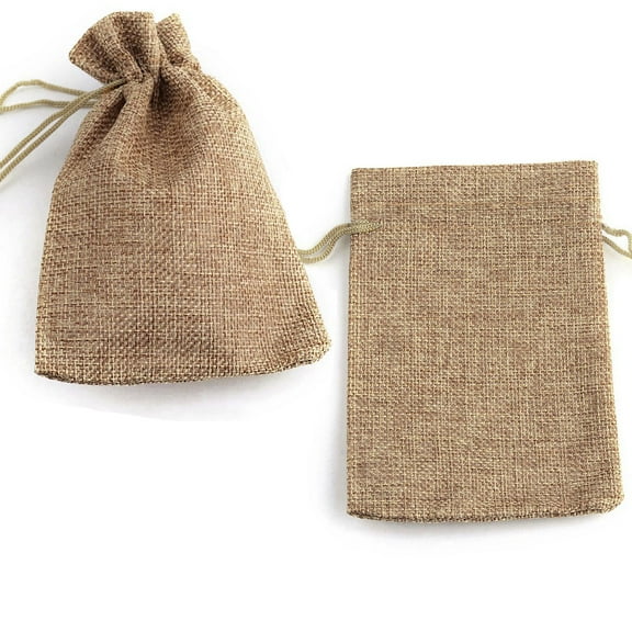 Bdbeads 5 Natural 3 1/2 x 2 1/2 inch Burlap Gift Bags with Drawstring, Beige Storage Pouches for Jewelry, favors and Trinkets