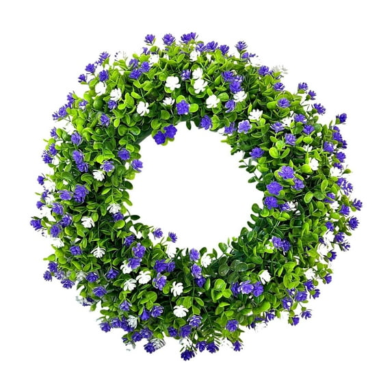 Bdday 17inch Spring Wreaths for Front Door Artificial Flower Wreath with Plastic Green Eucalyptus Leaves for Farmhouse Home Outdoor Decor