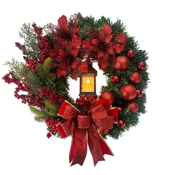 Bdday 2024 Large Christmas Wreaths For Front Door Artificial Lighted Christmas Wreath With Bow Ribbon Red Christmas Front Door Wreath With Christmas Ball Christmas