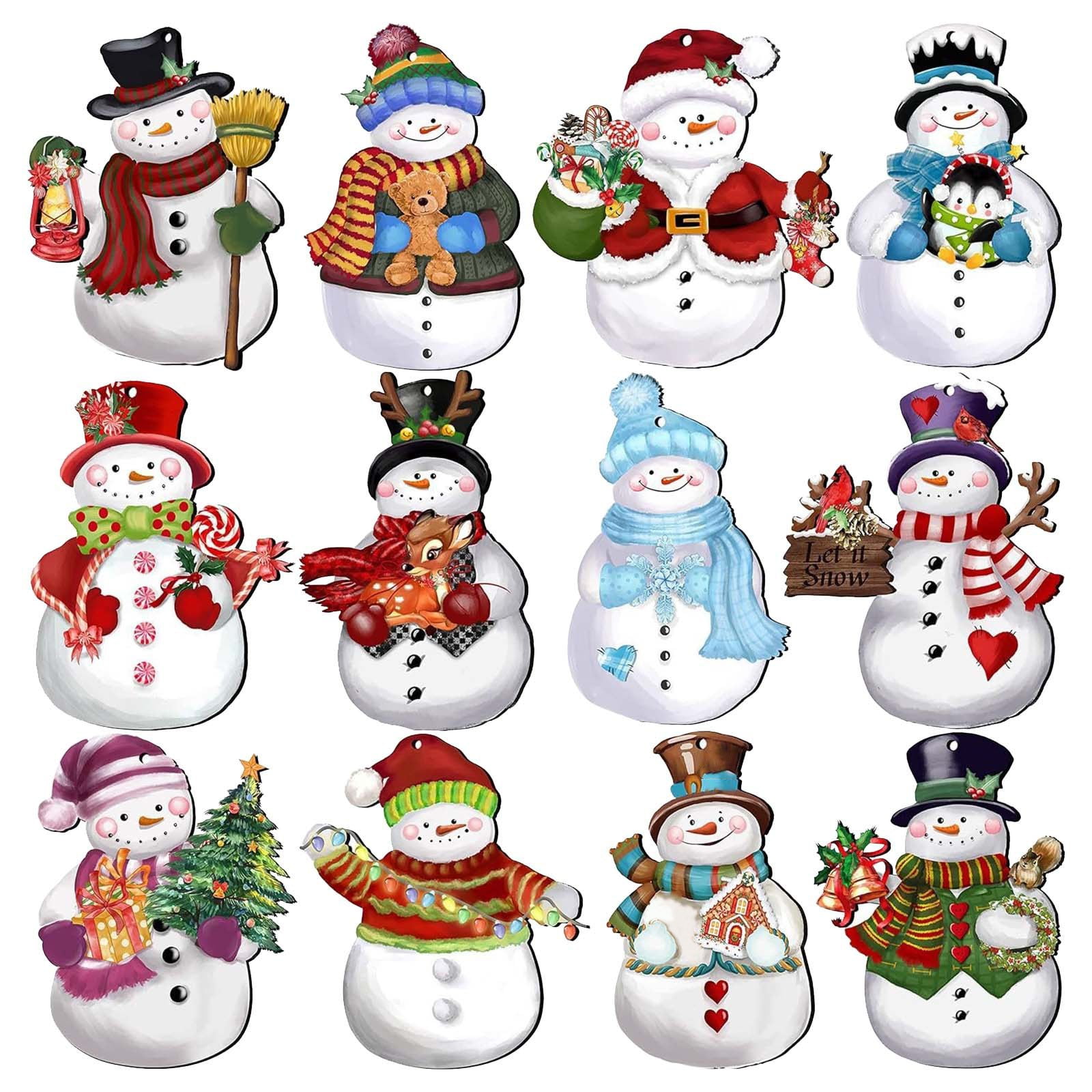 24-Piece Vintage Wooden Snowman Hanging Ornaments Set