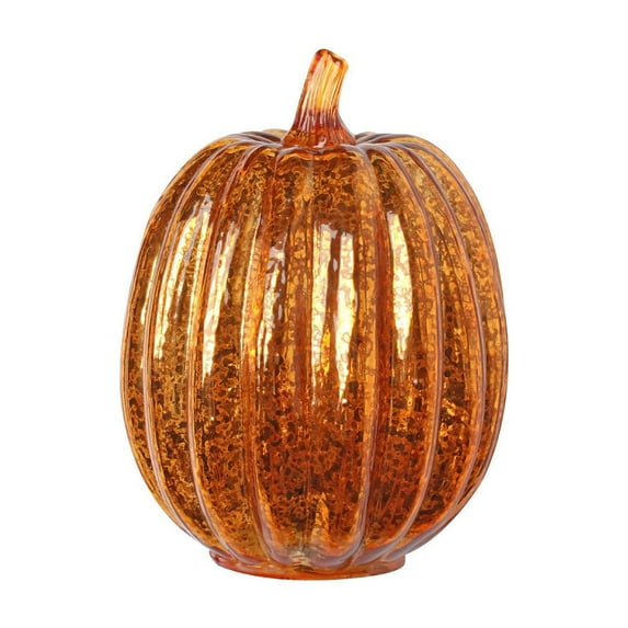 Fall Glass Pumpkin Halloween Light up Pumpkin Glass Mercury Orange Glass Pumpkin Light LED Battery Operated Lit Pumpkin for Decorations Home Table Centerpieces Kitchen