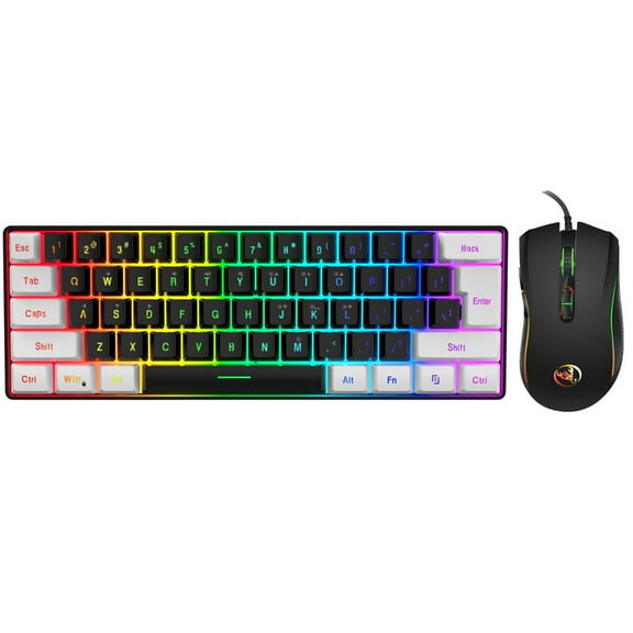 Bdday Mini 61-KEY Wired Mouse Keyboard White/Black Gaming Keyboard And Mouse Set Multi-Color Changing Backlight Keyboard 3200DPI Mouse Mice Set