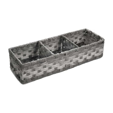 Bdday Multiuse Hand Woven Plastic Wicker Basket with Divider for Organizing- Rustic Farmhouses Bathroom Decor-Countertop Organizer Storage- Gray