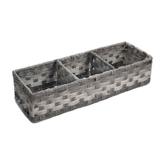 Bdday Multiuse Hand Woven Plastic Wicker Basket with Divider for Organizing- Rustic Farmhouses Bathroom Decor-Countertop Organizer Storage- Gray
