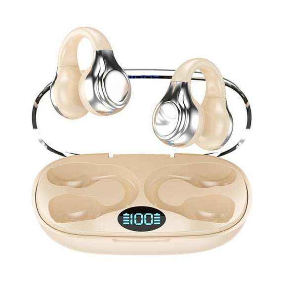 Bdday Open Ear Clip Bone Conduction Wireless Earbuds Bluetooth 5.3,Sports Earphones Built-In Microphone with Earhooks,with Digital Display Charging Case,Waterproof Fitness Headphones for Runnin