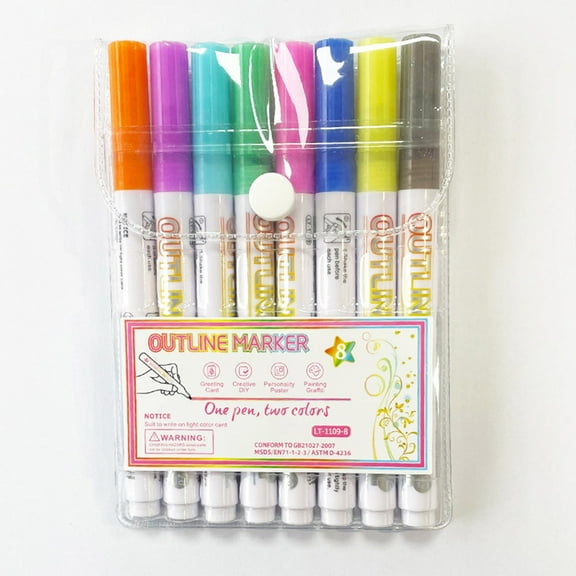 Bdday Upgraded Highlighting Marker 2024 New Glitter Gel Pen Line Outline Marker Glitter Marker Colorful Art Markers for Writing Scrapbooking Journals Painting