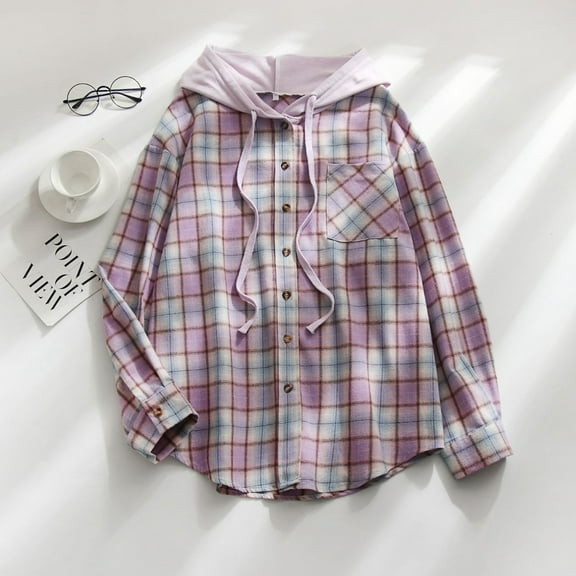 Bdfzl Flannel Shirts For Women & Girls Long Sleeve Buffalo Plaid Tops Womens Button Down Shirts Western Plaid Shirts For Women Purple Xxl