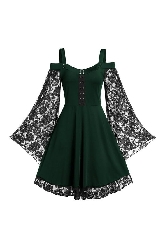 Gothic Vintage Lace Patchwork Women Dress Plus Size Goth Bandage Ladies Spaghetti Strap Dresses