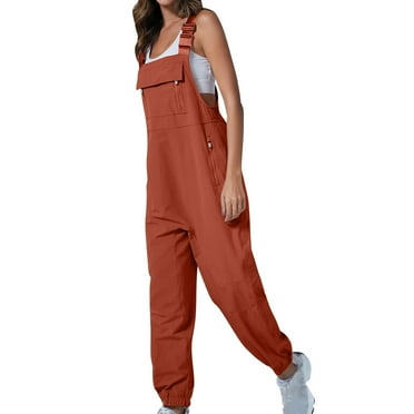 Bdfzl Hiking Overalls for Women Loose Fit Adjustable Straps Cargo Jogger Jumpsuit Casual Bib Rompers with Zippered Pockets