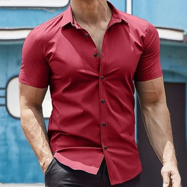 Bdfzl Men's Muscle Fit Dress Shirts Wrinkle-Free Short Sleeve Casual Button Down Shirt