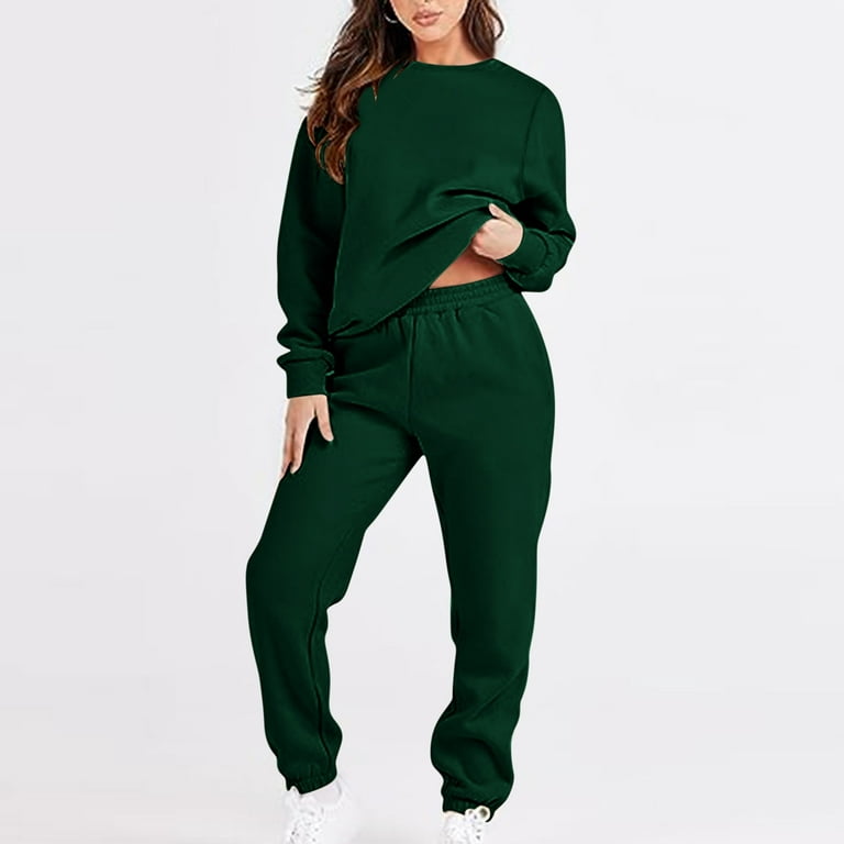 Bdfzl Women Clothes Clearance Women'S Trends Casual Color Oversized Sleeve  Lounge Sets Casual Tops And Pants 2 Piece Outfits Sweatsuit Green Xl