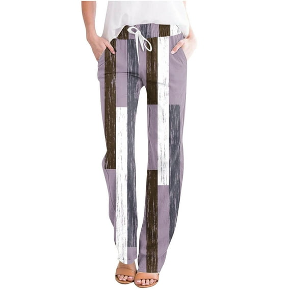 Bdfzl Women's Cotton Linen Drawstring High Waisted Pants Casual Loose Fit Wide Leg Trousers Casual Print Loose Casual Wide Leg Straight