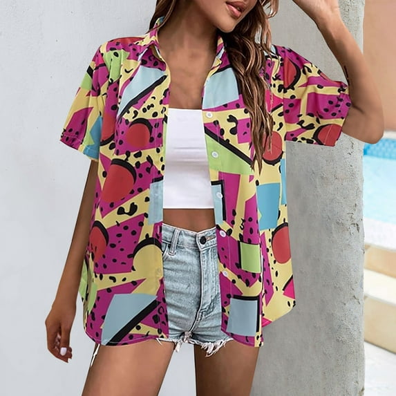 Bdfzl Women's Hawaiian Shirts Coconut Button Summer Soft Button Down Shirts Short Sleeve